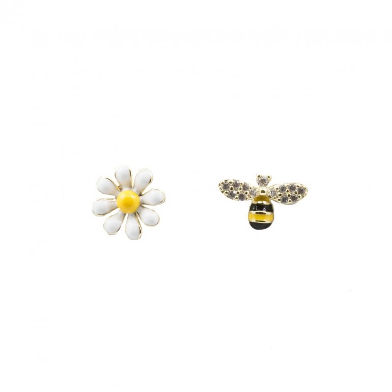 Enamel Bee and Daisy Studs (Gold)