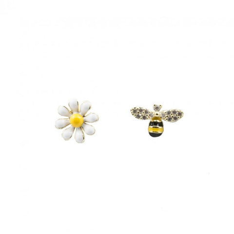 Enamel Bee and Daisy Studs (Gold)