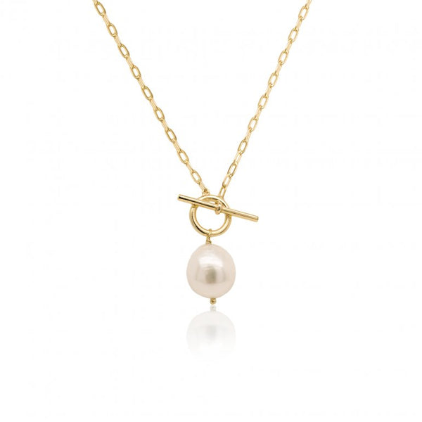 Paper Clip Toggle Pearl Necklace